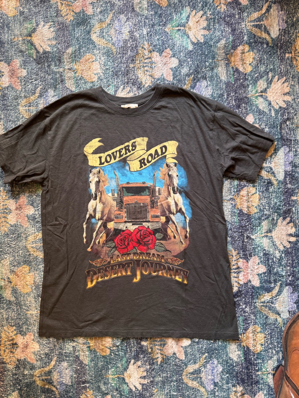 Spell Black 'Lovers Road' Graphic Tee with Red Roses